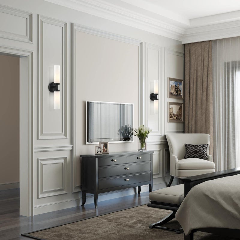 Livex Lighting 10104-04 Aero Collection ADA 2-Light Bathroom Vanity Light with Satin Opal White Glass Cylinder Shades, Black, 18 x 4.25 - Image 4